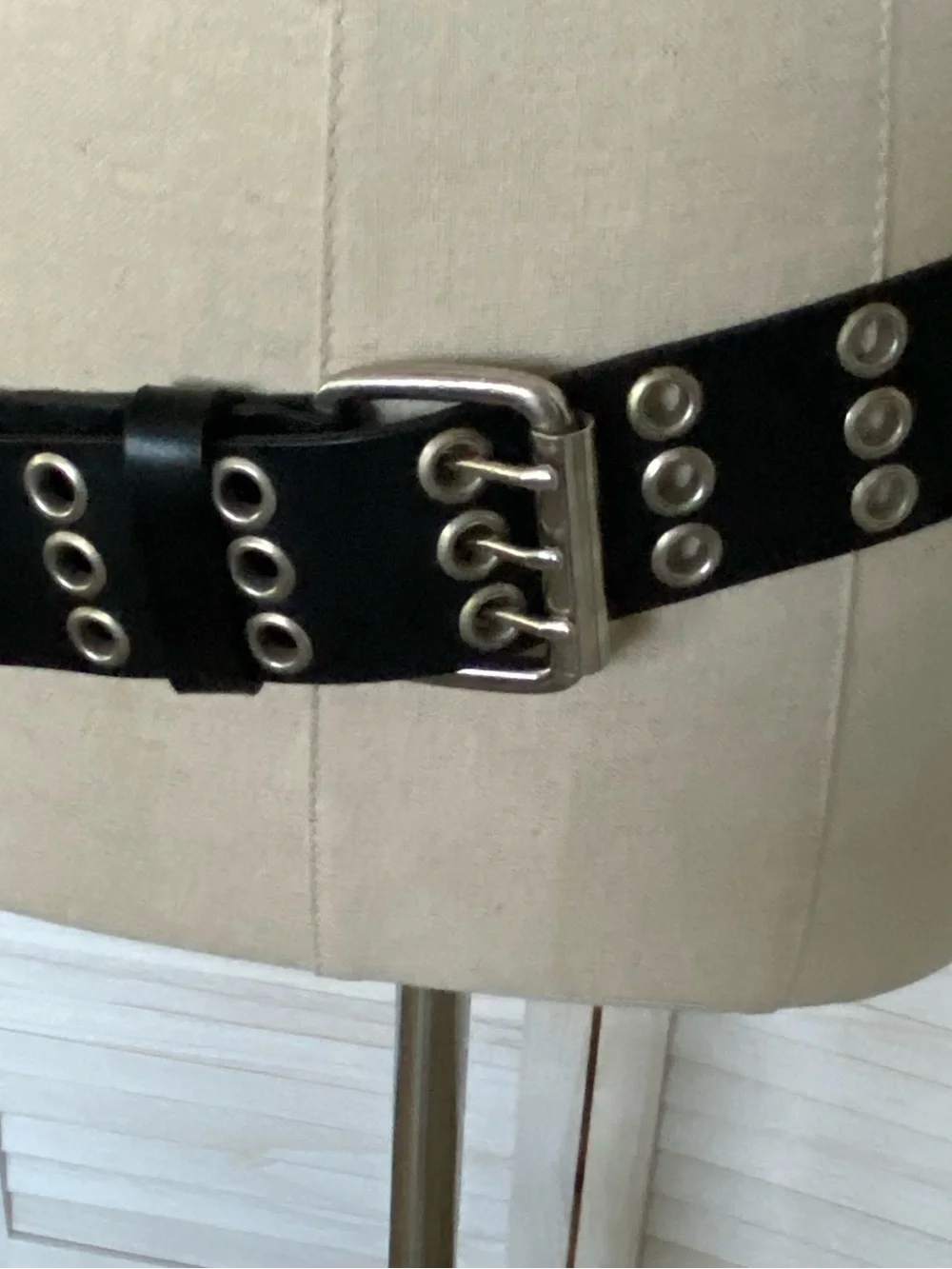 Black Triple Row Grommet Leather Belt  SZ XL Edgy